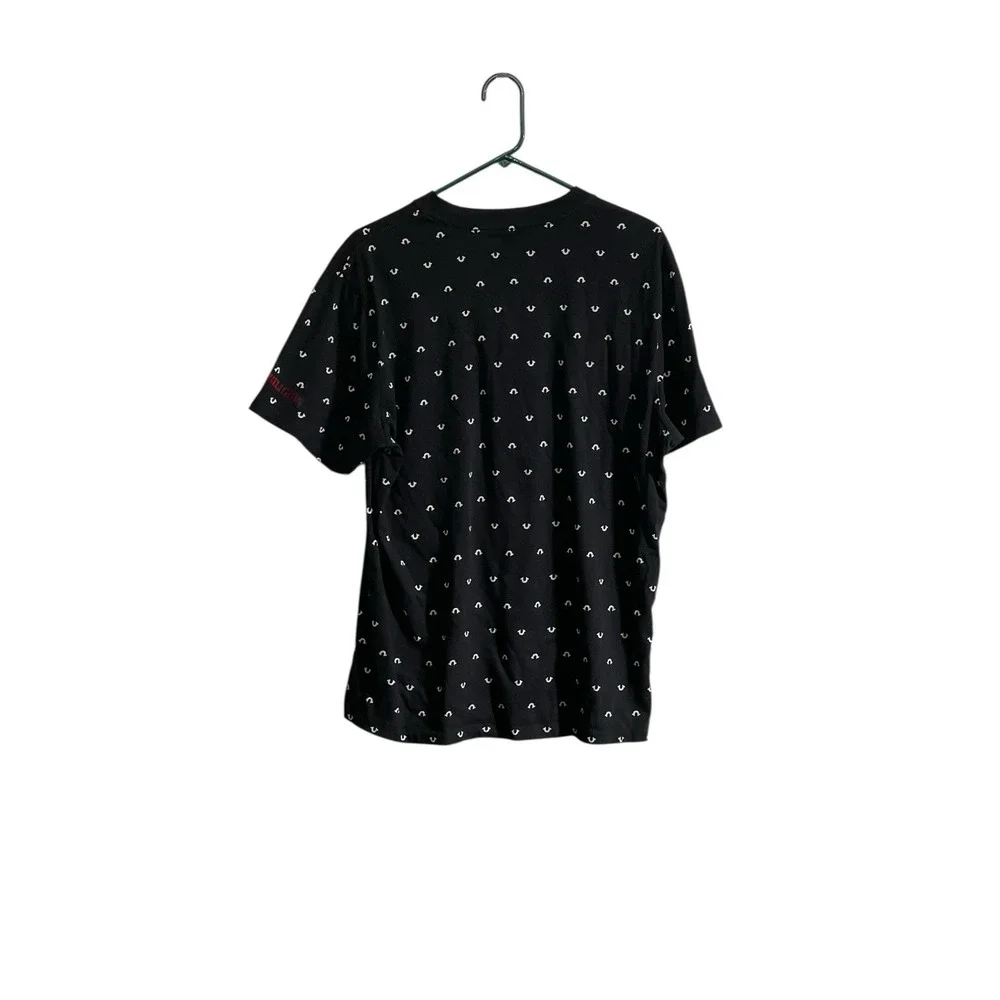 True Religion T-Shirt Men XL Black Horseshoe Logo All Over Print